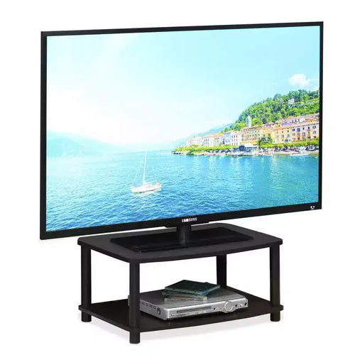 2-Tier TV Stand with Open Storage Shelves for TVs up to 25 Inch, Dark Walnut