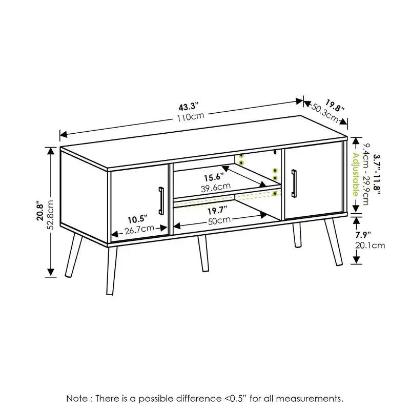 Mid-Century TV Stand with 2 Cabinets & Open Storage Shelves for TVs up to 50", French Oak Grey