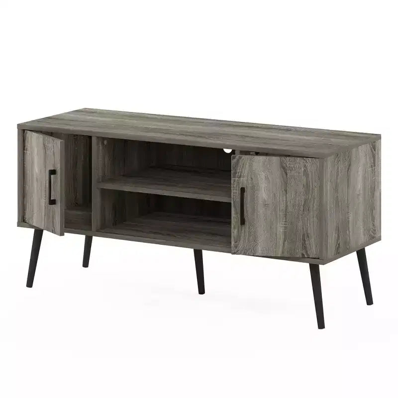 Mid-Century TV Stand with 2 Cabinets & Open Storage Shelves for TVs up to 50", French Oak Grey