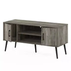 Meuble TV Mid-Century avec 2 placards et étagères ouvertes pour TV jusqu'à 50", Chêne Français Gris