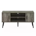 Meuble TV Mid-Century avec 2 placards et étagères ouvertes pour TV jusqu'à 50", Chêne Français Gris