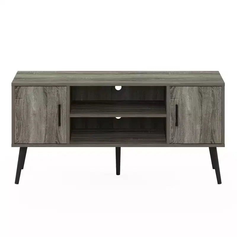 Mid-Century TV Stand with 2 Cabinets & Open Storage Shelves for TVs up to 50", French Oak Grey