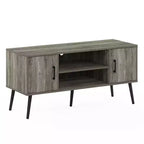 Meuble TV Mid-Century avec 2 placards et étagères ouvertes pour TV jusqu'à 50", Chêne Français Gris