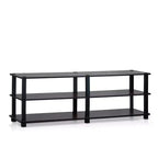 Meuble TV moderne à 3 niveaux avec étagère de rangement ouverte, cerisier foncé/noir