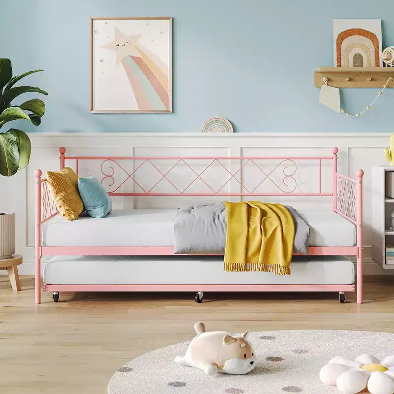 Twin Metal Daybed with Trundle – Space-Saving Sofa Bed for Bedroom and Living Room