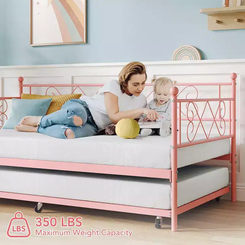 Twin Metal Daybed with Trundle – Space-Saving Sofa Bed for Bedroom and Living Room