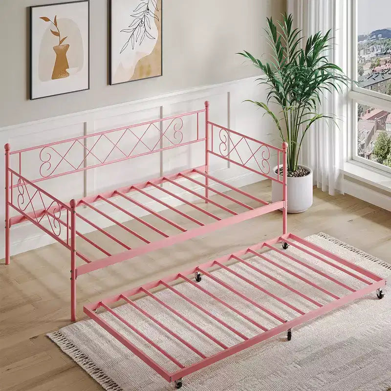 Twin Metal Daybed with Trundle – Space-Saving Sofa Bed for Bedroom and Living Room