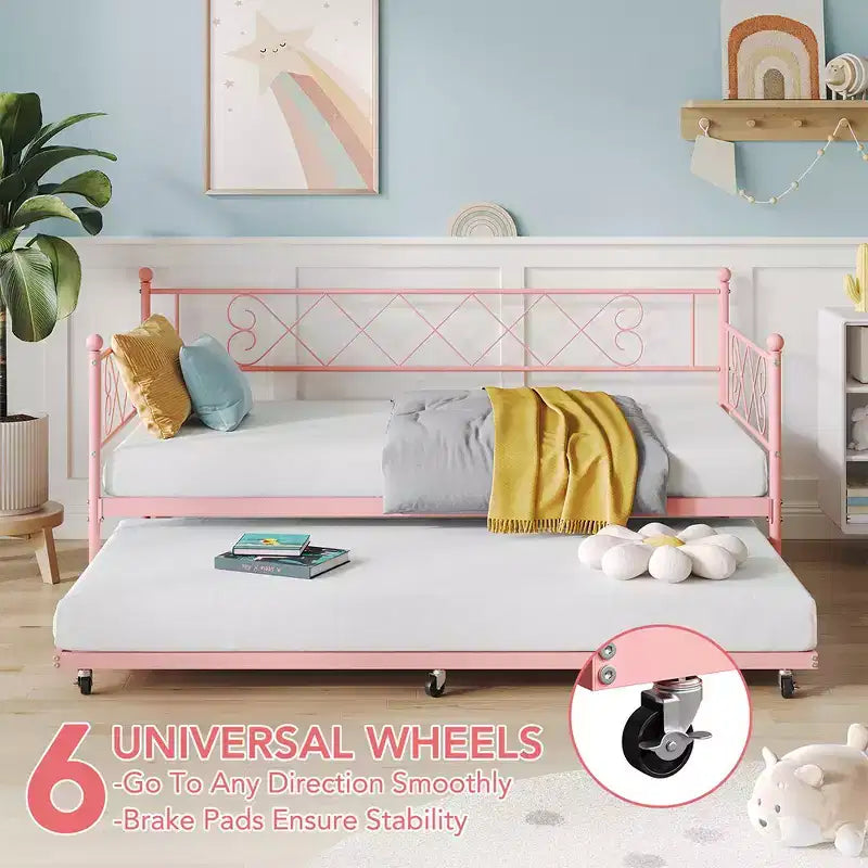 Twin Metal Daybed with Trundle – Space-Saving Sofa Bed for Bedroom and Living Room