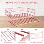 Lit de jour double en métal avec lit gigogne – Canapé-lit compact pour chambre à coucher et salon