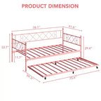 Lit de jour double en métal avec lit gigogne – Canapé-lit compact pour chambre à coucher et salon
