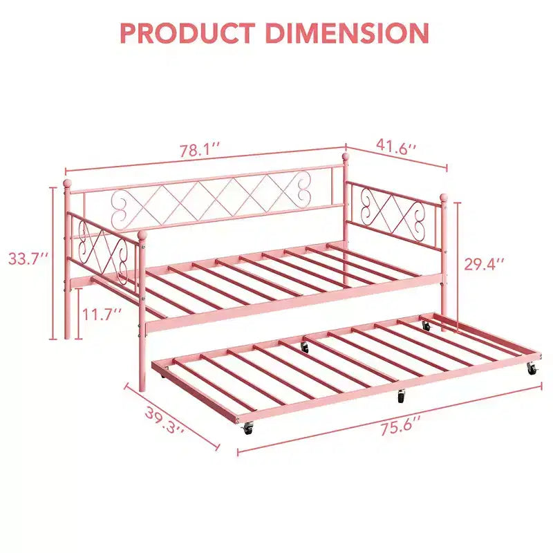 Twin Metal Daybed with Trundle – Space-Saving Sofa Bed for Bedroom and Living Room
