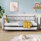 Lit de jour double en métal avec lit gigogne – Canapé-lit compact pour chambre à coucher et salon
