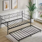 Lit de jour double en métal avec lit gigogne – Canapé-lit compact pour chambre à coucher et salon