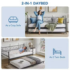 Lit de jour double en métal avec lit gigogne – Canapé-lit compact pour chambre à coucher et salon