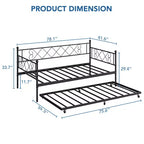 Lit de jour double en métal avec lit gigogne – Canapé-lit compact pour chambre à coucher et salon
