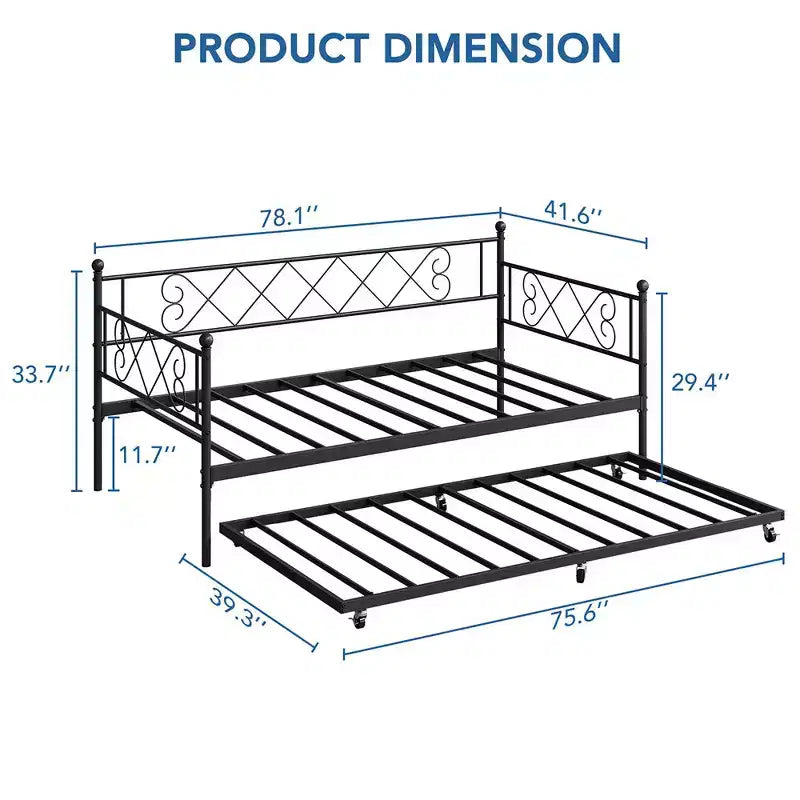 Twin Metal Daybed with Trundle – Space-Saving Sofa Bed for Bedroom and Living Room