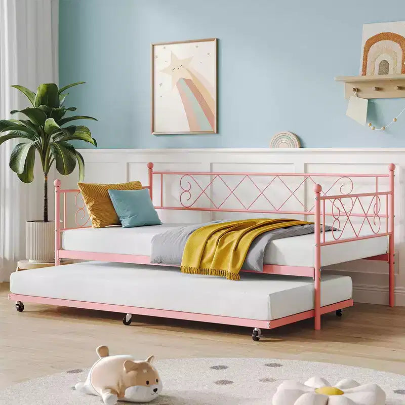 Twin Metal Daybed with Trundle – Space-Saving Sofa Bed for Bedroom and Living Room