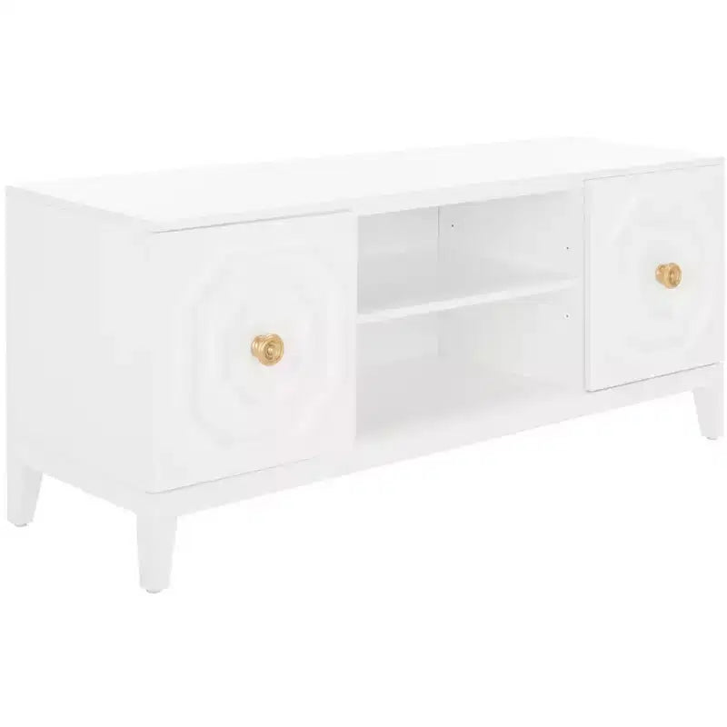 2-Door 1-Shelf Media Stand in White High-Gloss Finish