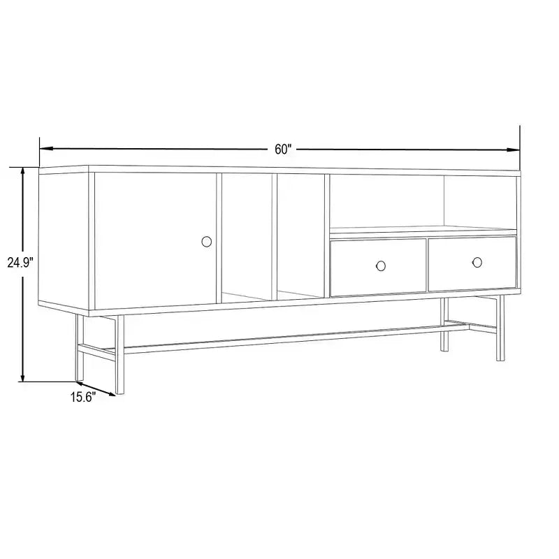 Mid-Century Modern TV Stand with MDF Frame, Enclosed Storage and Black Iron Legs