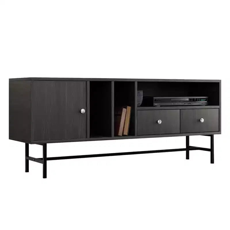 Mid-Century Modern TV Stand with MDF Frame, Enclosed Storage and Black Iron Legs