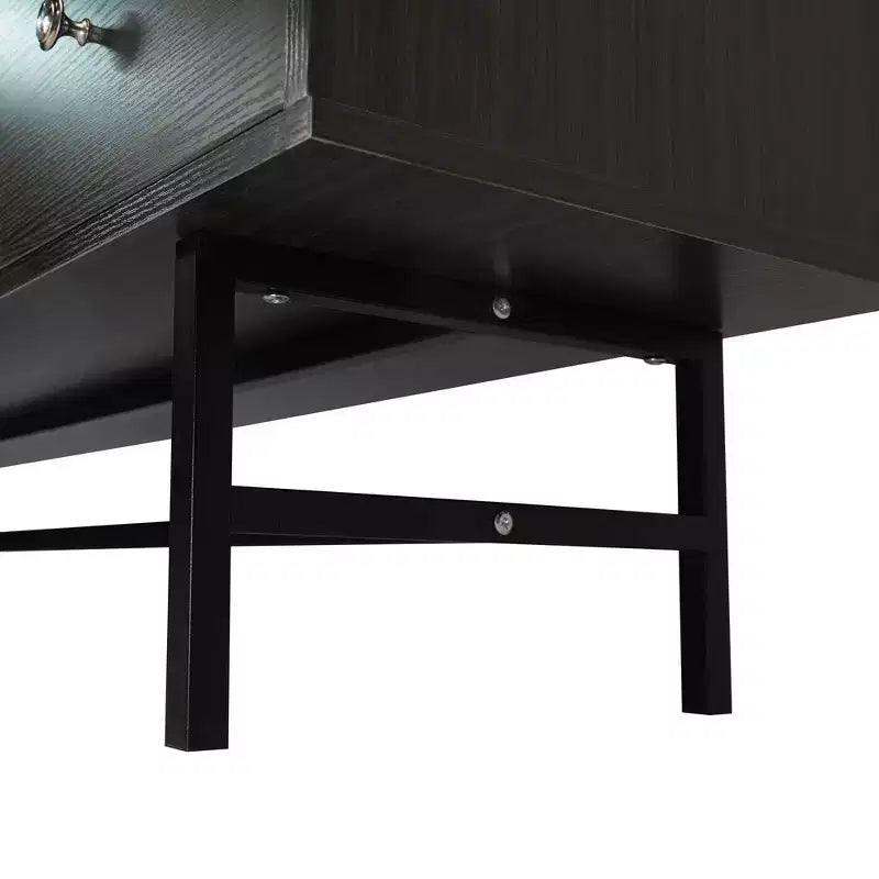 Mid-Century Modern TV Stand with MDF Frame, Enclosed Storage and Black Iron Legs