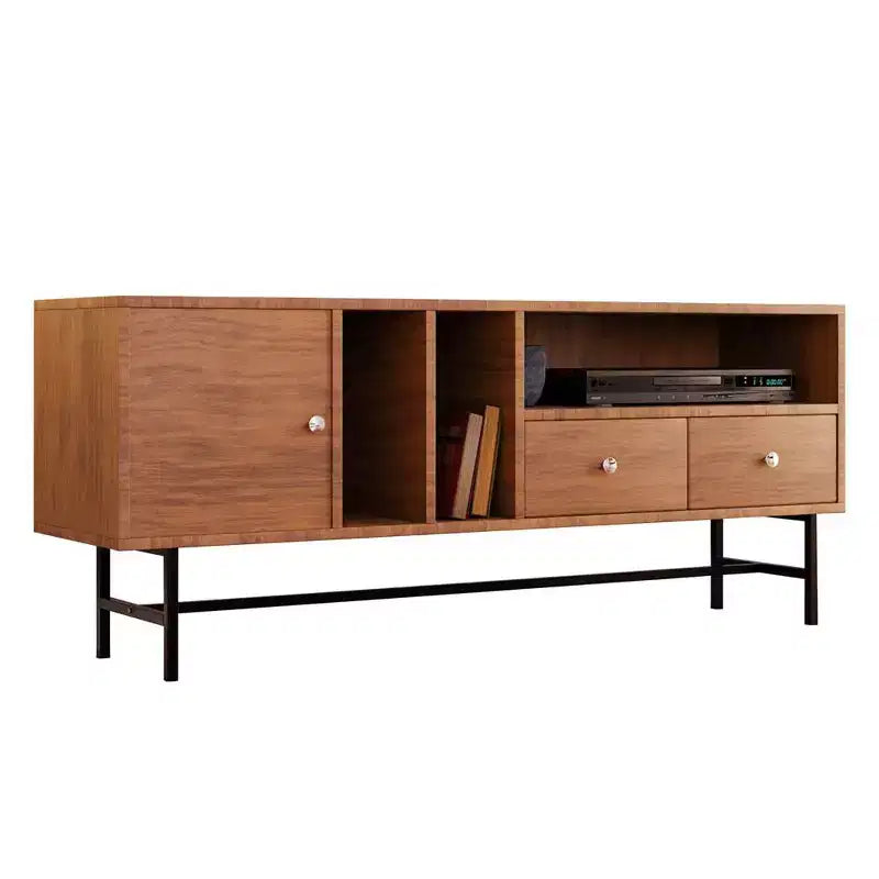 Mid-Century Modern TV Stand with MDF Frame, Enclosed Storage and Black Iron Legs