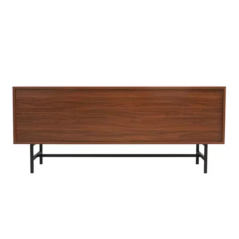 Mid-Century Modern TV Stand with MDF Frame, Enclosed Storage and Black Iron Legs
