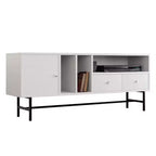 Meuble TV moderne du milieu du siècle avec cadre en MDF, rangement fermé et pieds en fer noir