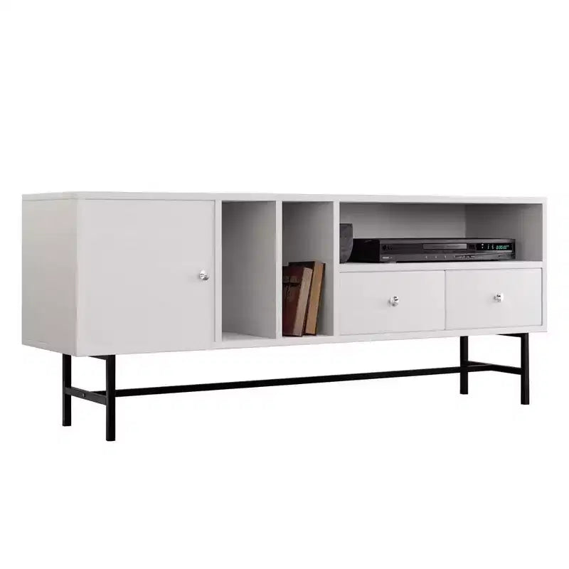 Mid-Century Modern TV Stand with MDF Frame, Enclosed Storage and Black Iron Legs