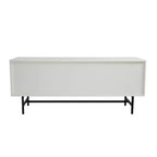 Meuble TV moderne du milieu du siècle avec cadre en MDF, rangement fermé et pieds en fer noir