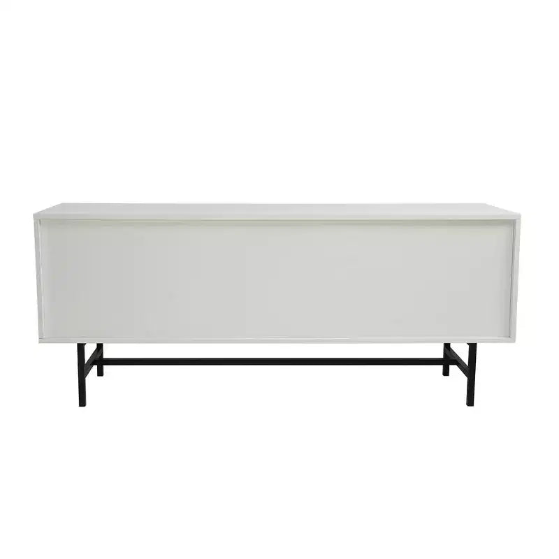 Mid-Century Modern TV Stand with MDF Frame, Enclosed Storage and Black Iron Legs