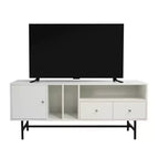 Meuble TV moderne du milieu du siècle avec cadre en MDF, rangement fermé et pieds en fer noir