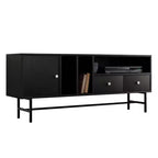 Meuble TV moderne du milieu du siècle avec cadre en MDF, rangement fermé et pieds en fer noir