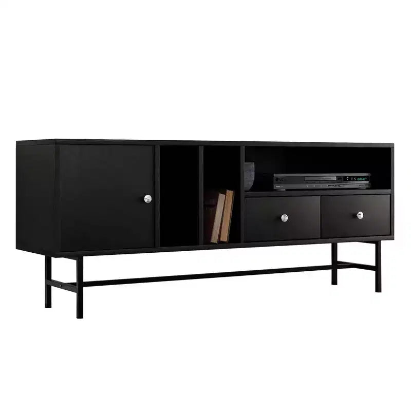 Mid-Century Modern TV Stand with MDF Frame, Enclosed Storage and Black Iron Legs