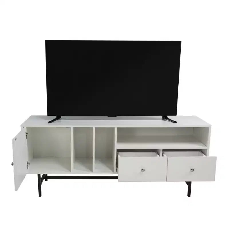 Mid-Century Modern TV Stand with MDF Frame, Enclosed Storage and Black Iron Legs