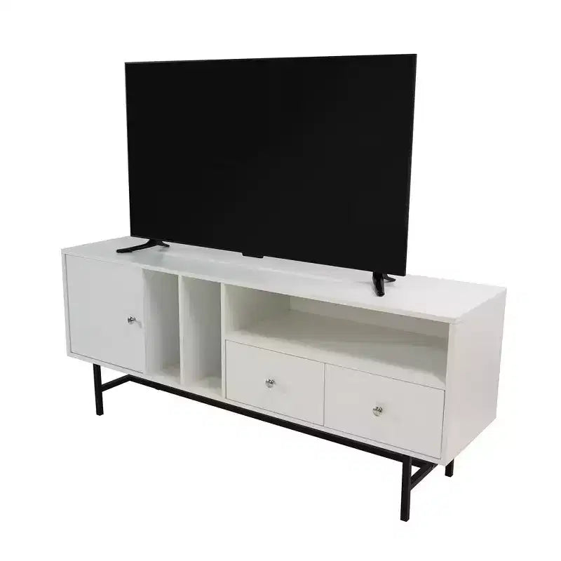 Mid-Century Modern TV Stand with MDF Frame, Enclosed Storage and Black Iron Legs