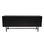 Meuble TV moderne du milieu du siècle avec cadre en MDF, rangement fermé et pieds en fer noir