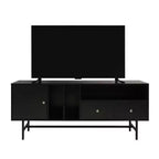 Meuble TV moderne du milieu du siècle avec cadre en MDF, rangement fermé et pieds en fer noir