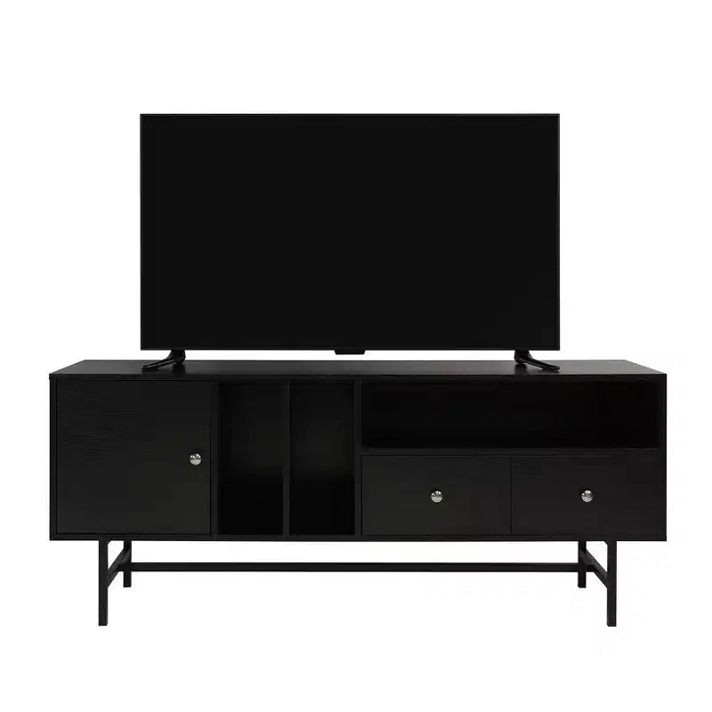 Mid-Century Modern TV Stand with MDF Frame, Enclosed Storage and Black Iron Legs