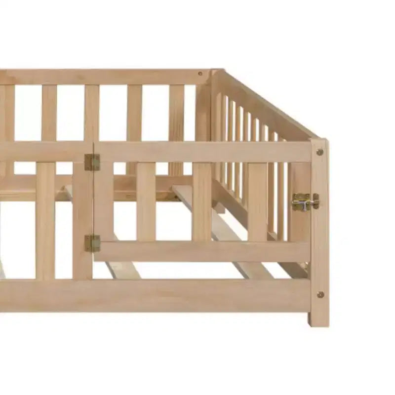 Full Size Floor Platform Bed with Fence and Door