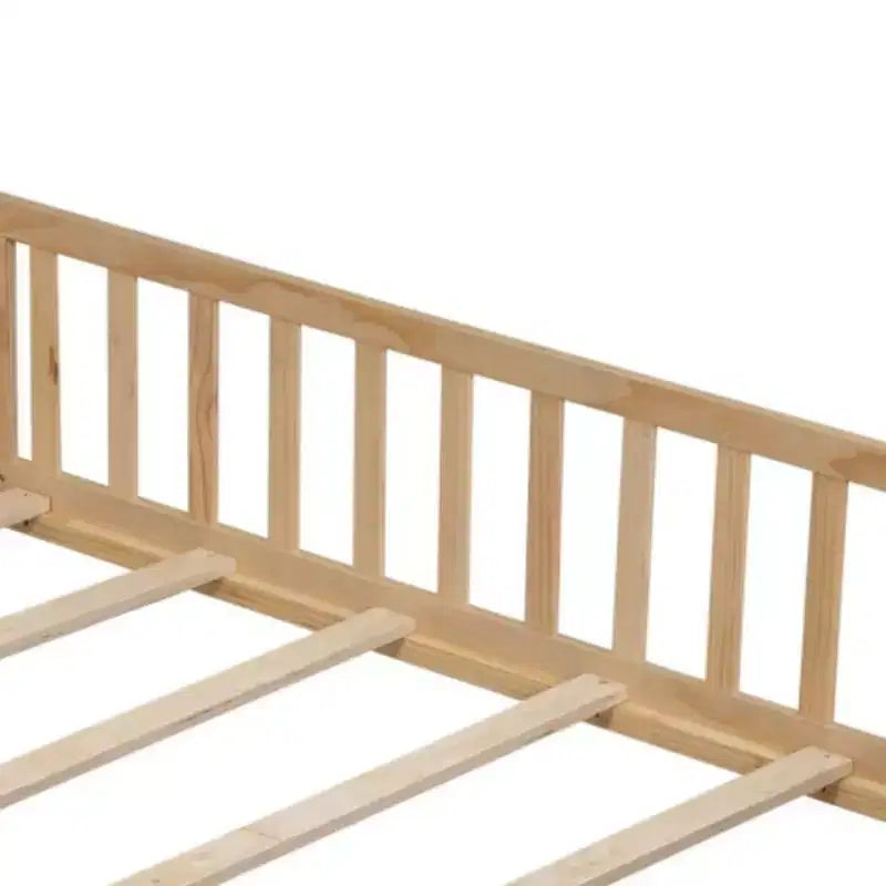 Full Size Floor Platform Bed with Fence and Door