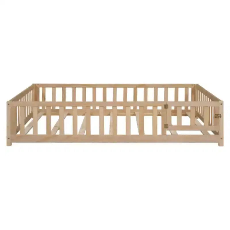 Full Size Floor Platform Bed with Fence and Door