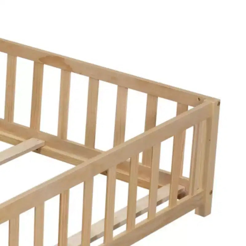 Full Size Floor Platform Bed with Fence and Door