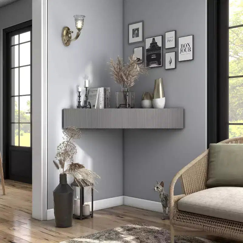 Mid-Century Modern 3-Shelf Corner Floating TV Stand for TVs up to 50"