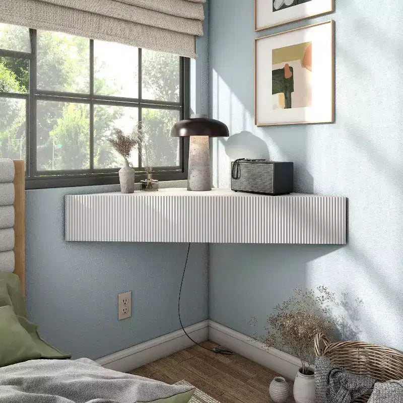Mid-Century Modern 3-Shelf Corner Floating TV Stand for TVs up to 50"